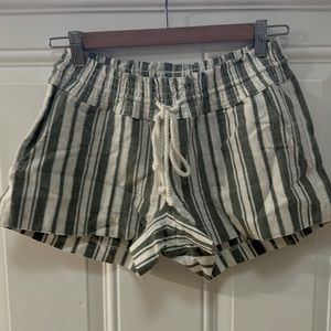 ROXY Sailor Drawstring Shorts Green Striped White Small